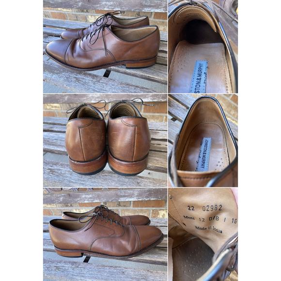 Size 12D JOHNSTON & MURPHY Cap Toe Brown Leather Dress Shoes